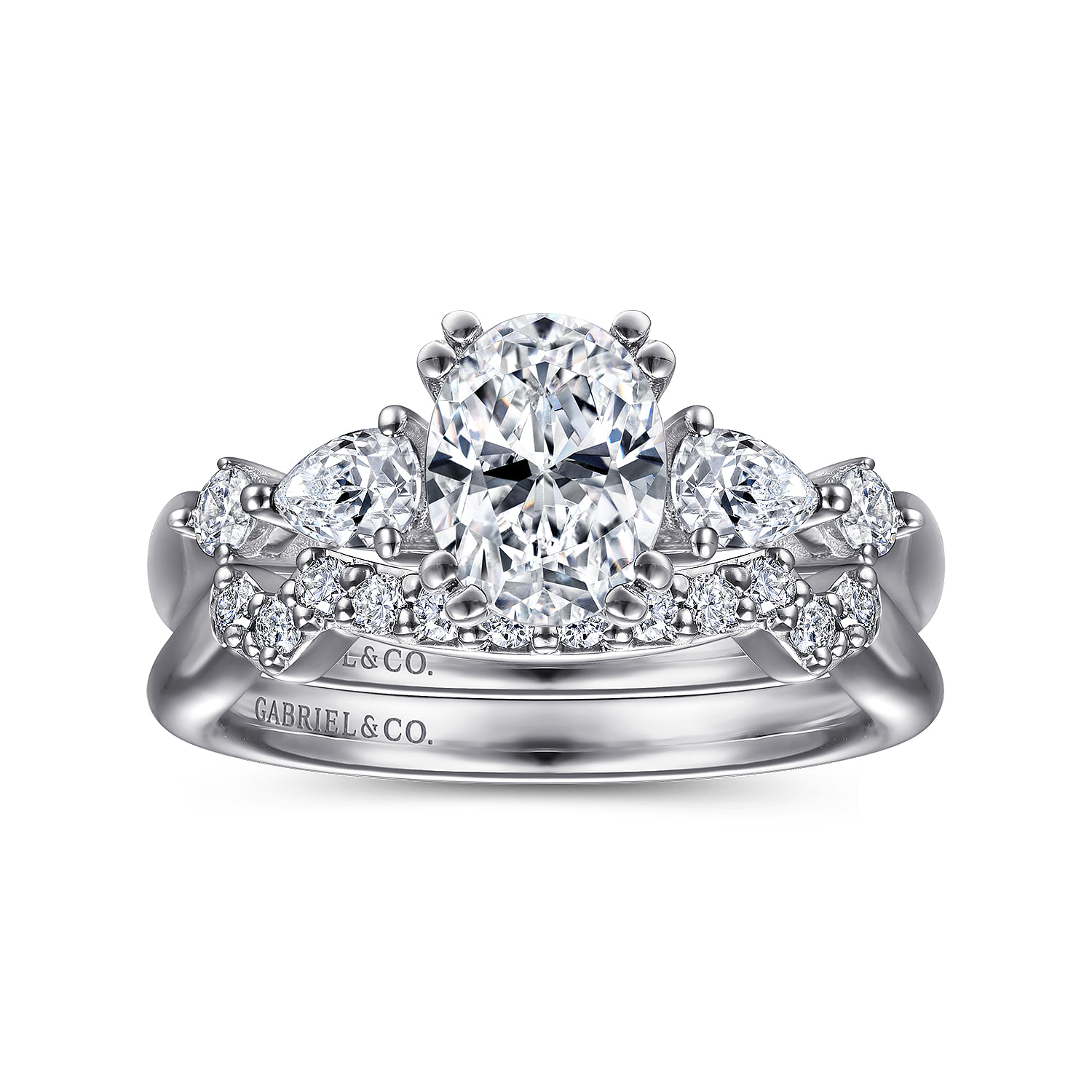Oval Five Stone Diamond Engagement Ring in 14K White Gold, photograph 4