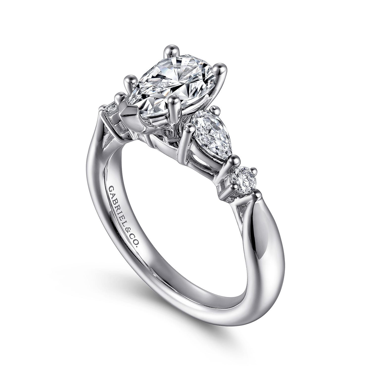 Pear Five Stone Diamond Engagement Ring in 14K White Gold, photograph 3