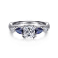 Carrie - 14K White Gold Princess Cut Five Stone Sapphire and Diamond Engagement Ring
