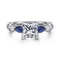 Carrie - 14K White Gold Princess Cut Five Stone Sapphire and Diamond Engagement Ring