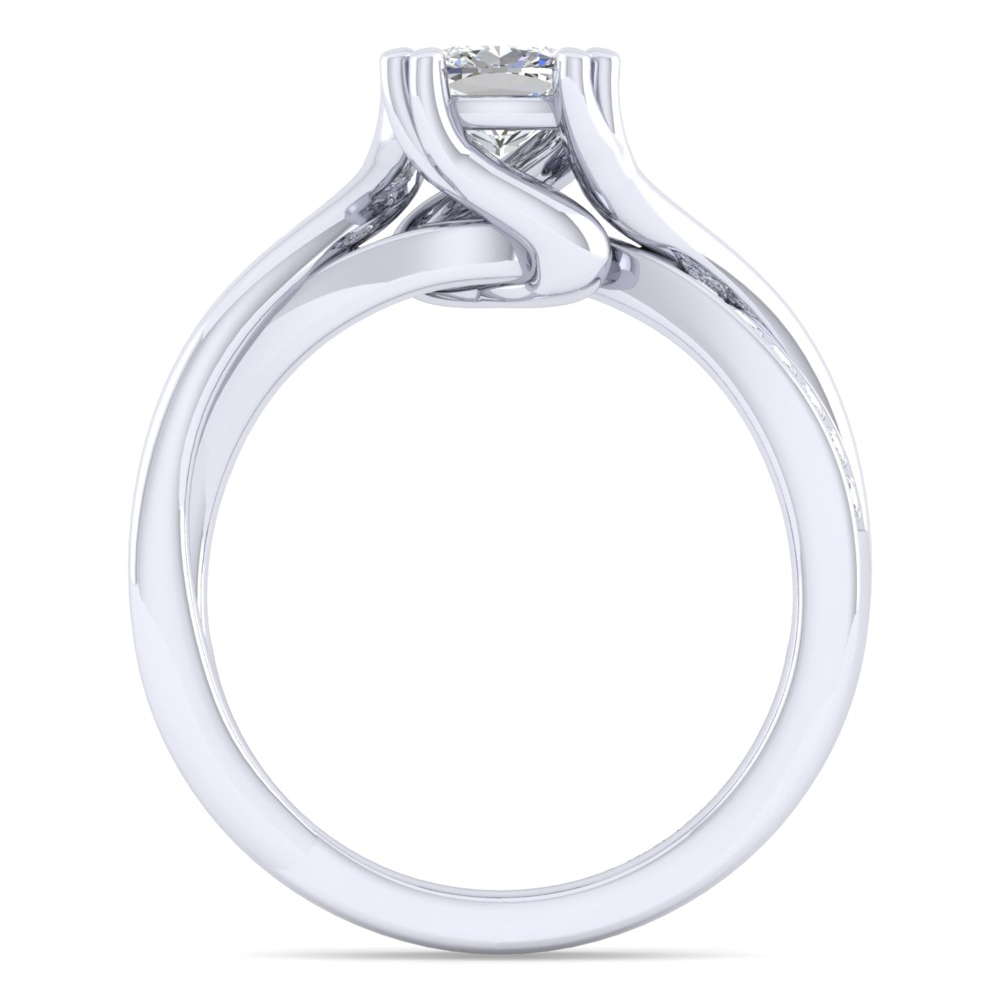 Cushion Twisted Diamond Engagement Ring in 14K White Gold, photograph 2