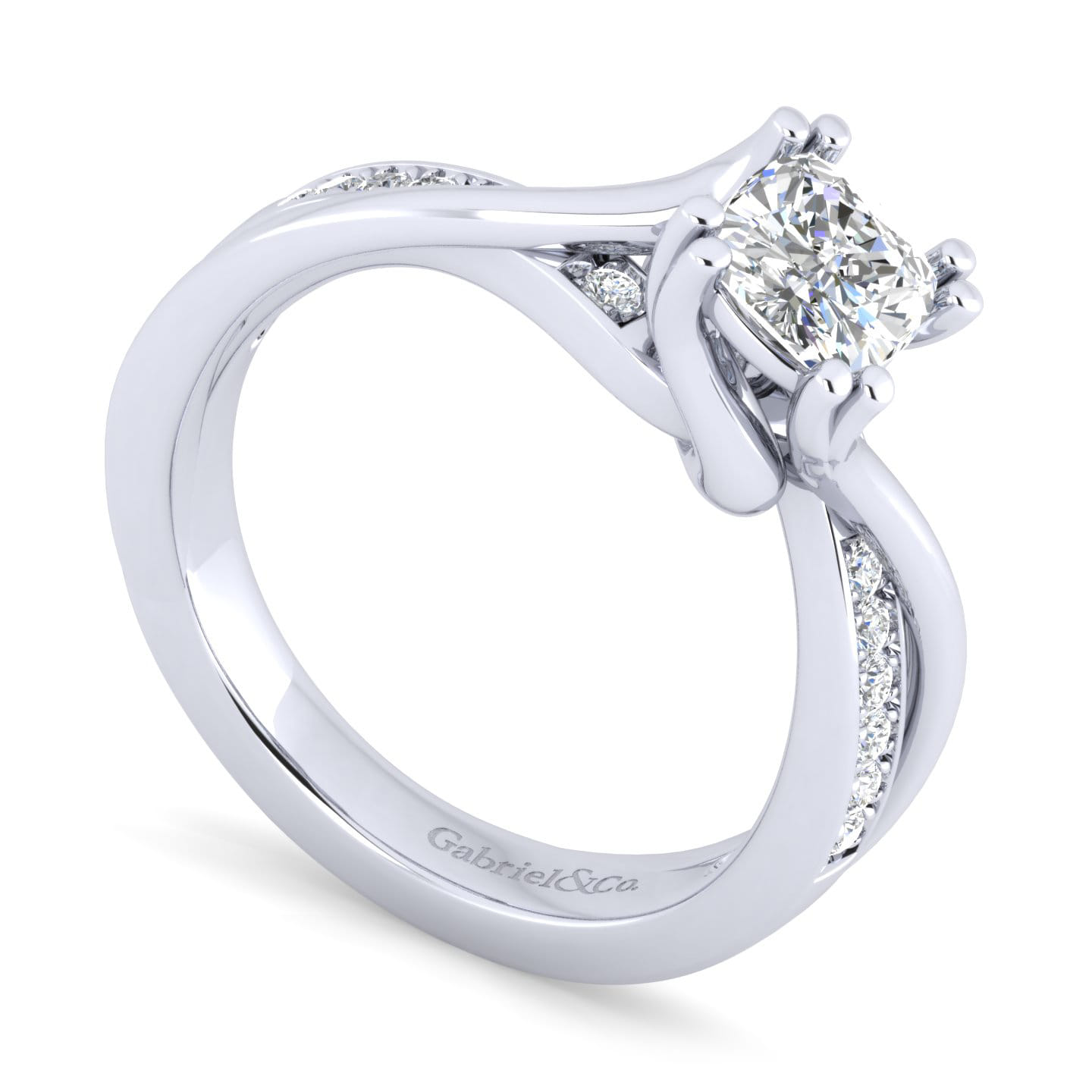Cushion Twisted Diamond Engagement Ring in 14K White Gold, photograph 3