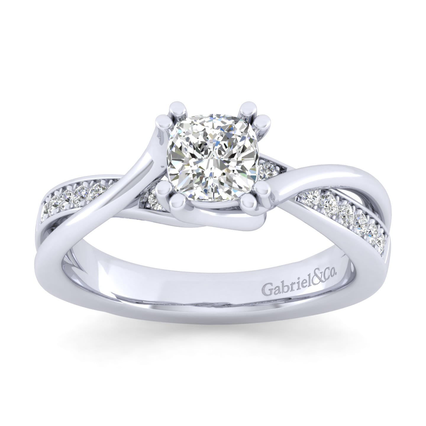 Cushion Twisted Diamond Engagement Ring in 14K White Gold, photograph 5
