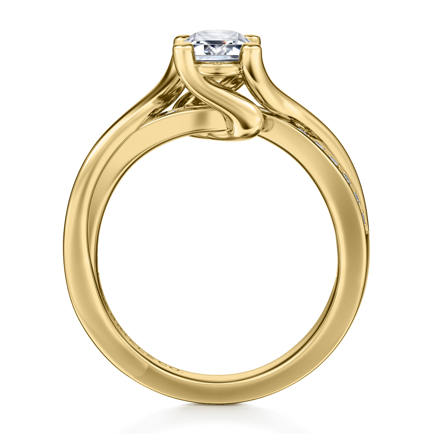 Emerald Twisted Diamond Engagement Ring in 14K Yellow Gold, photograph 2