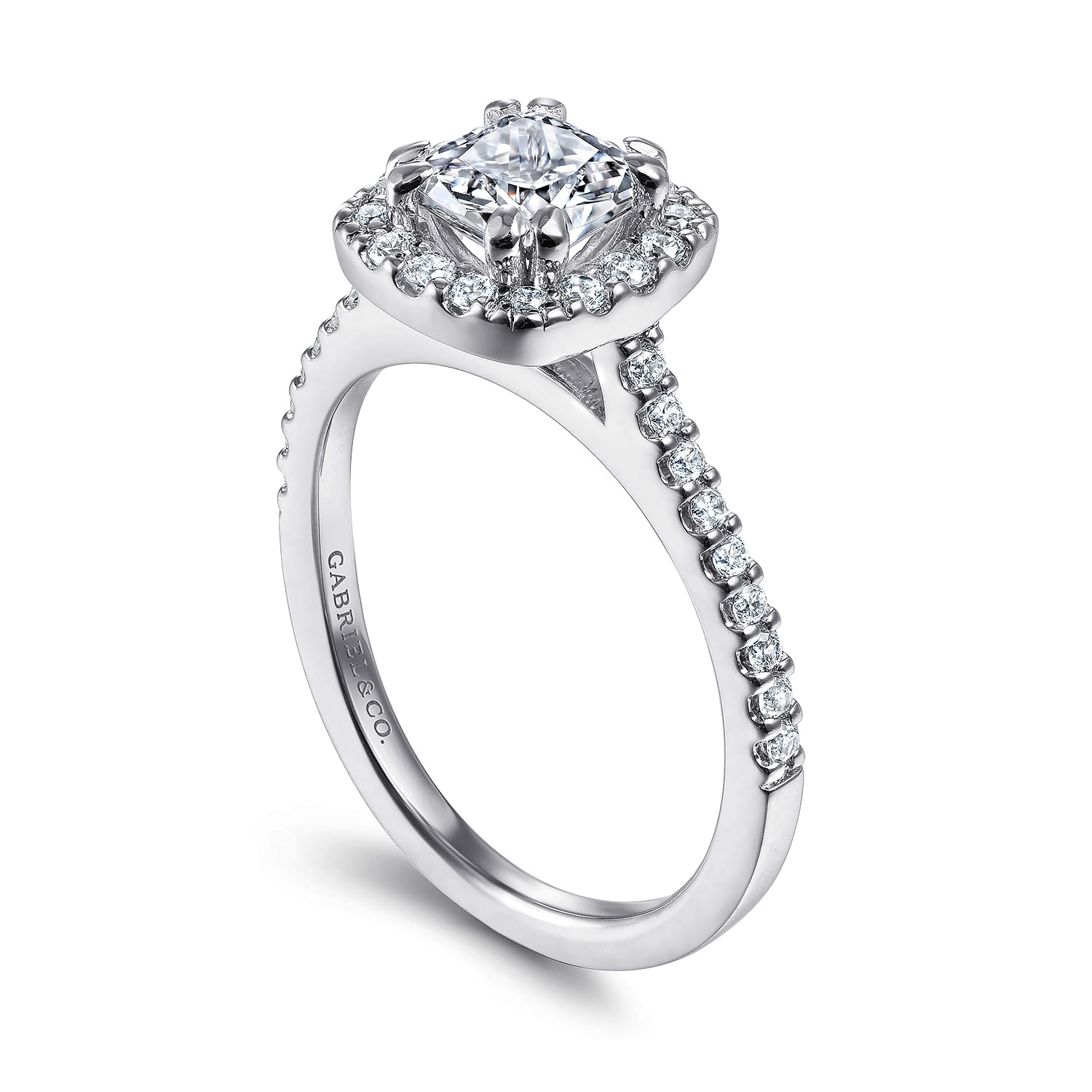 Cushion Halo Diamond Engagement Ring in 14K White Gold, photograph 3