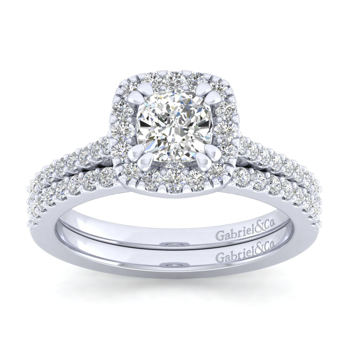Cushion Halo Diamond Engagement Ring in 14K White Gold, photograph 4