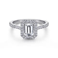 Carly - 14K White Gold Emerald Halo Diamond Engagement Ring