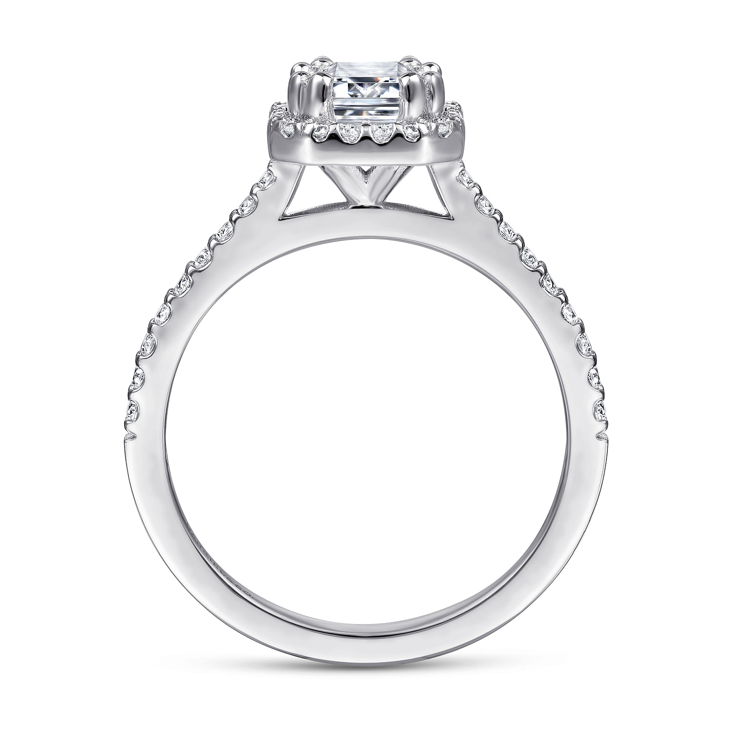 Emerald Halo Diamond Engagement Ring in 14K White Gold, photograph 2