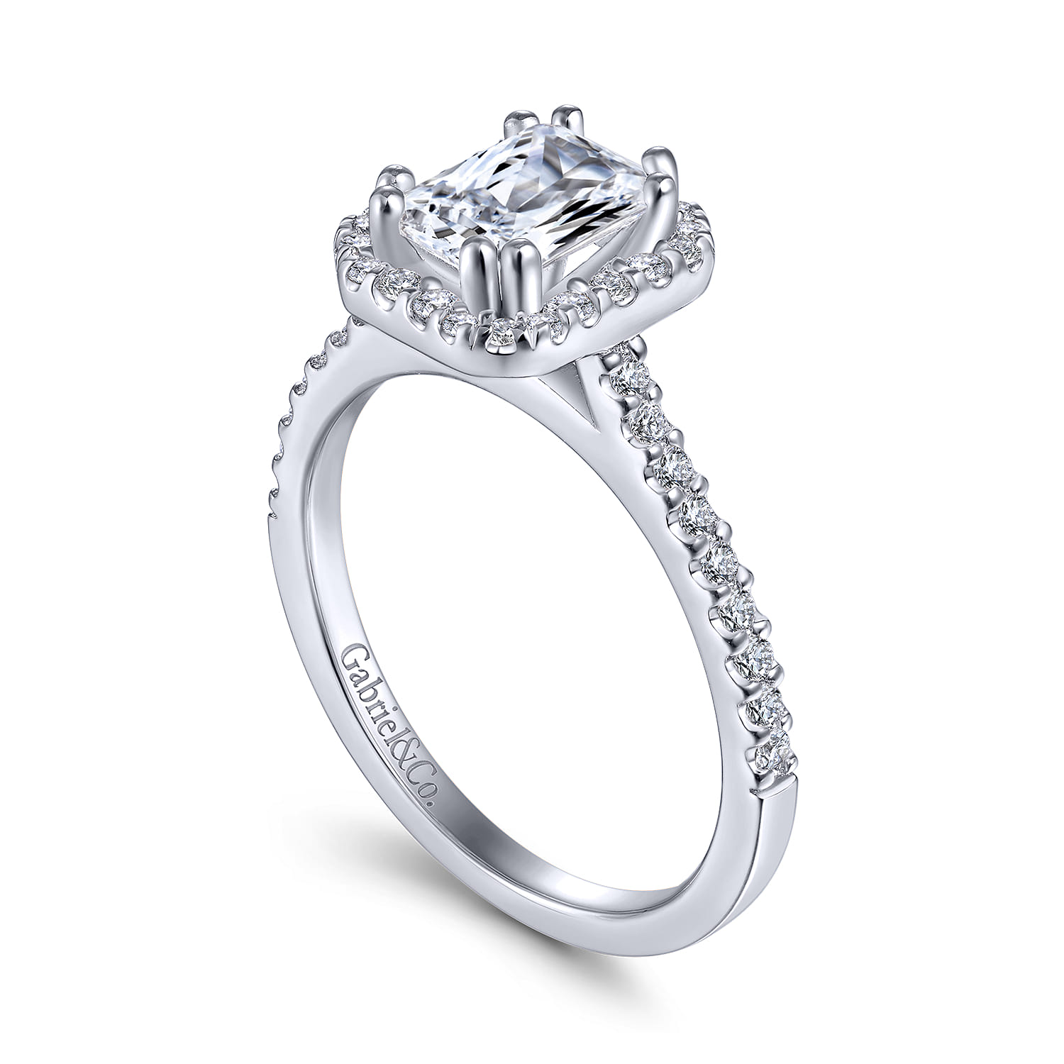 Emerald Halo Diamond Engagement Ring in 14K White Gold, photograph 3