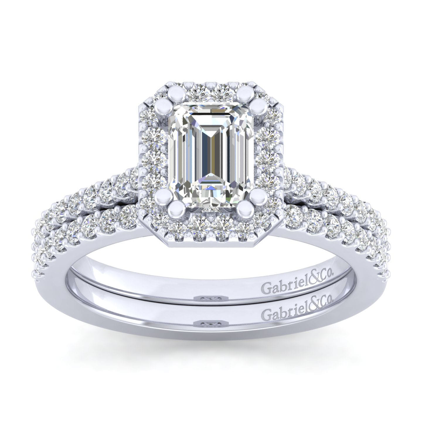 Emerald Halo Diamond Engagement Ring in 14K White Gold, photograph 4