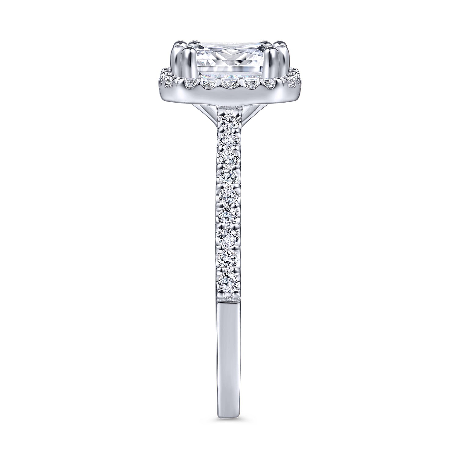 Emerald Halo Diamond Engagement Ring in 14K White Gold, photograph 5