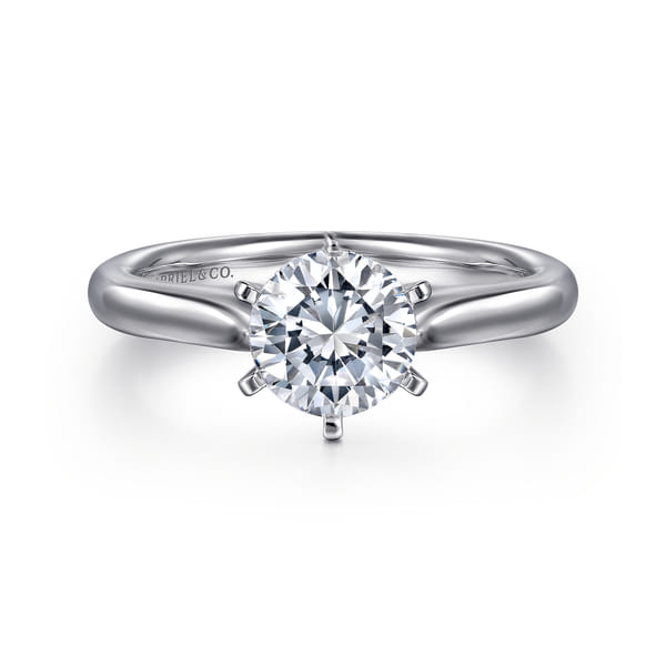 14K White Gold 6 Prong Round Diamond Engagement Ring