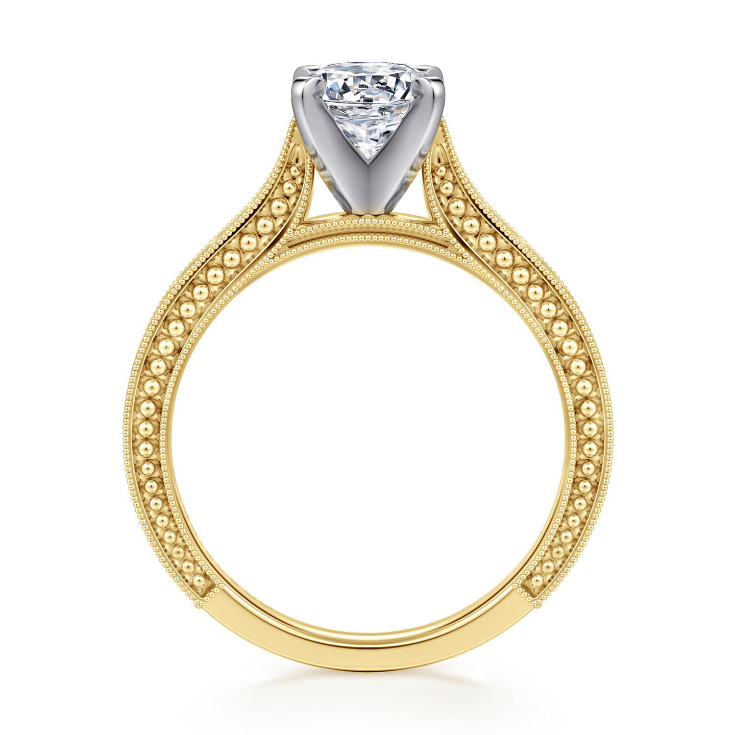 Round Vintage Inspired Solitaire Engagement Ring in 14K White/Yellow Gold, photograph 2