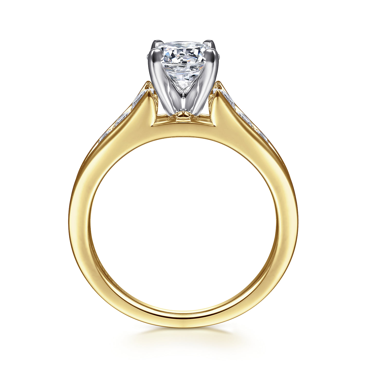Round Diamond Channel Set Engagement Ring in 14K White/Yellow Gold, photograph 2