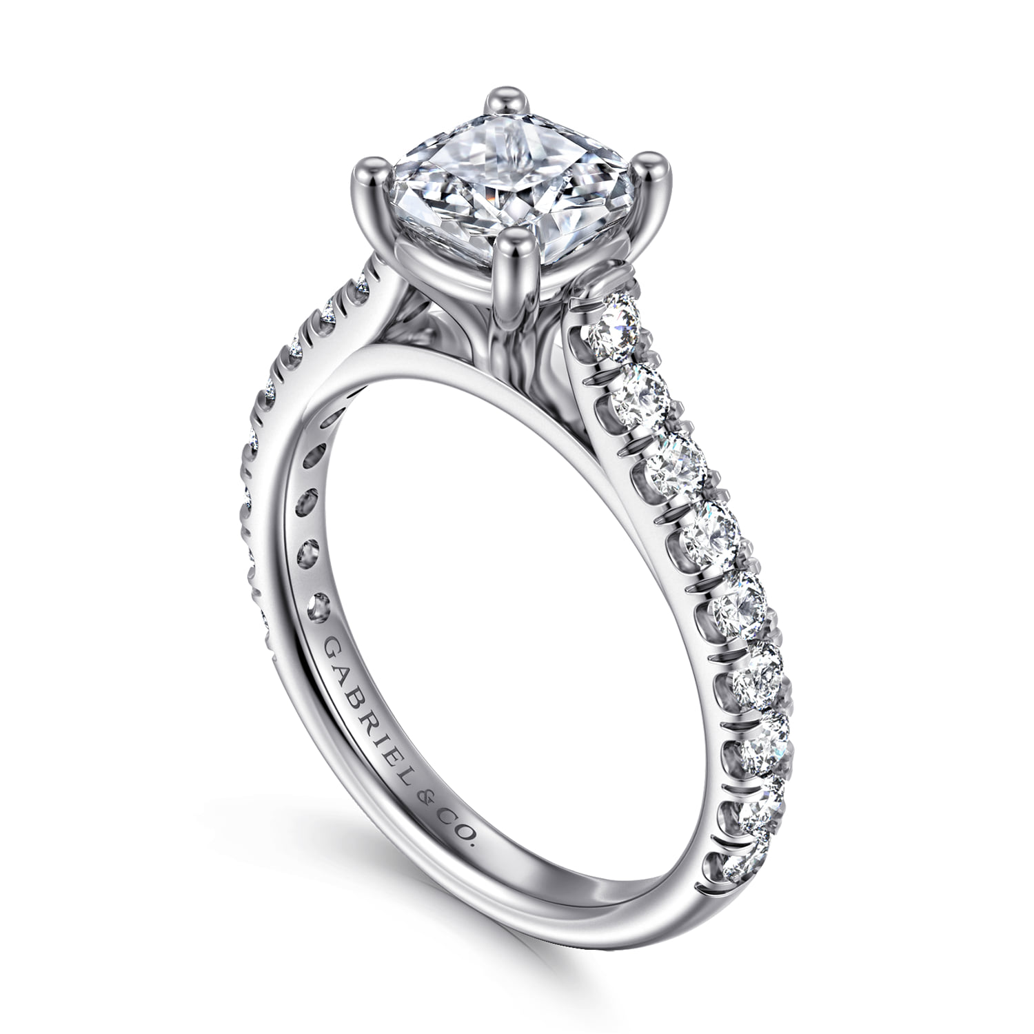 Cushion Diamond Engagement Ring in 14K White Gold, photograph 3