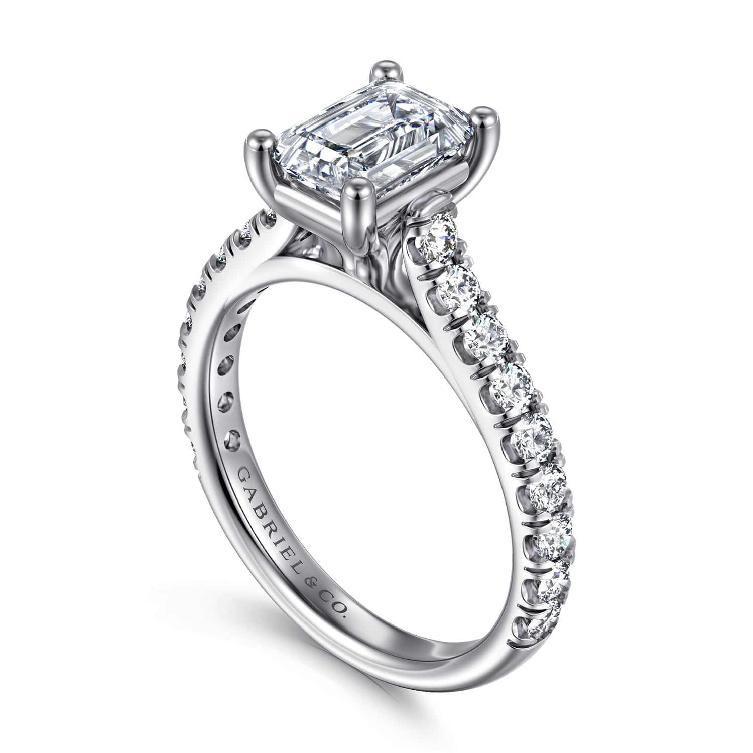 Emerald Diamond Engagement Ring in 14K White Gold, photograph 3