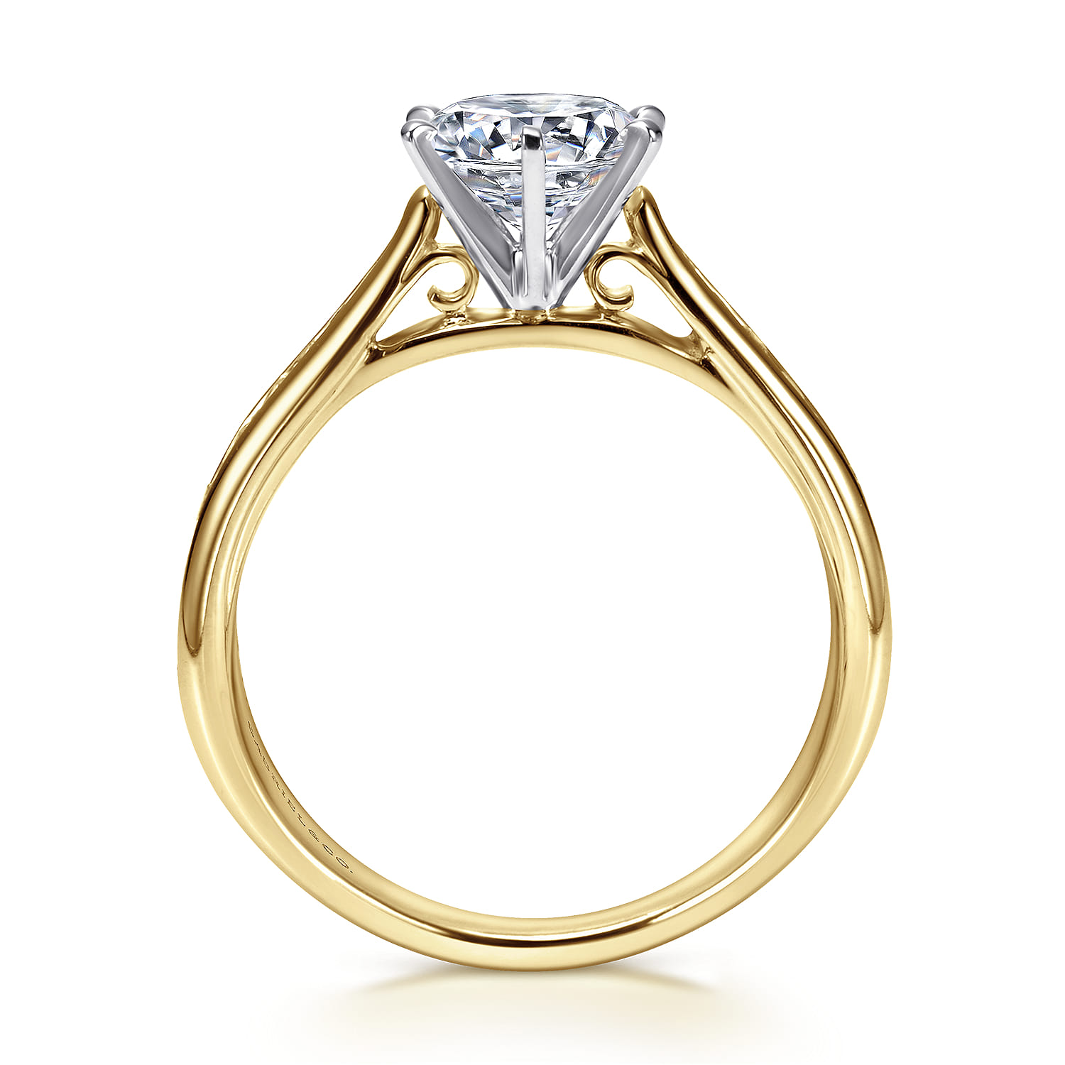 Round Diamond Channel Set Engagement Ring in 14K White/Yellow Gold, photograph 2
