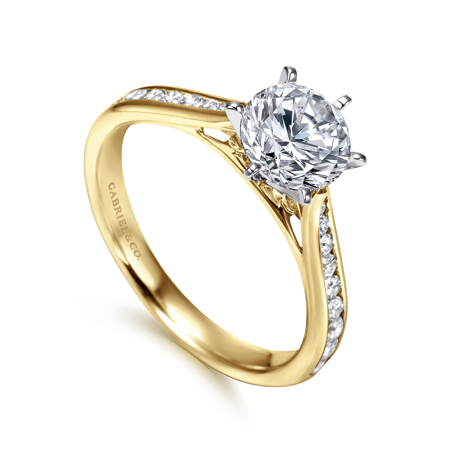 Round Diamond Channel Set Engagement Ring in 14K White/Yellow Gold, photograph 3