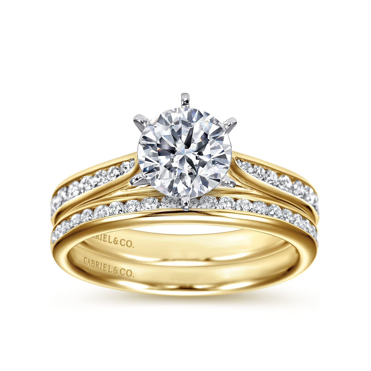 Round Diamond Channel Set Engagement Ring in 14K White/Yellow Gold, photograph 4