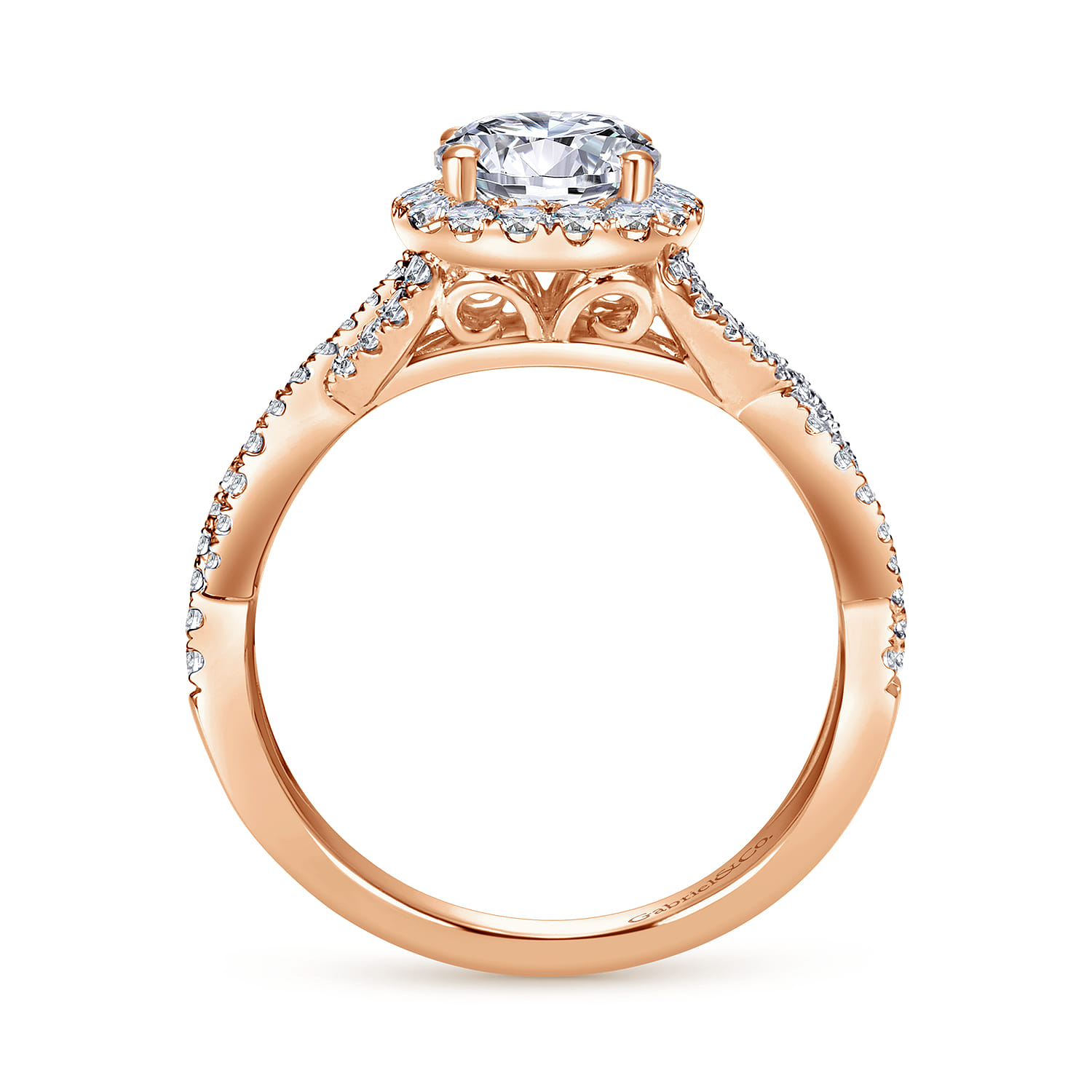 Round Halo Diamond Engagement Ring in 14K Rose Gold, photograph 2