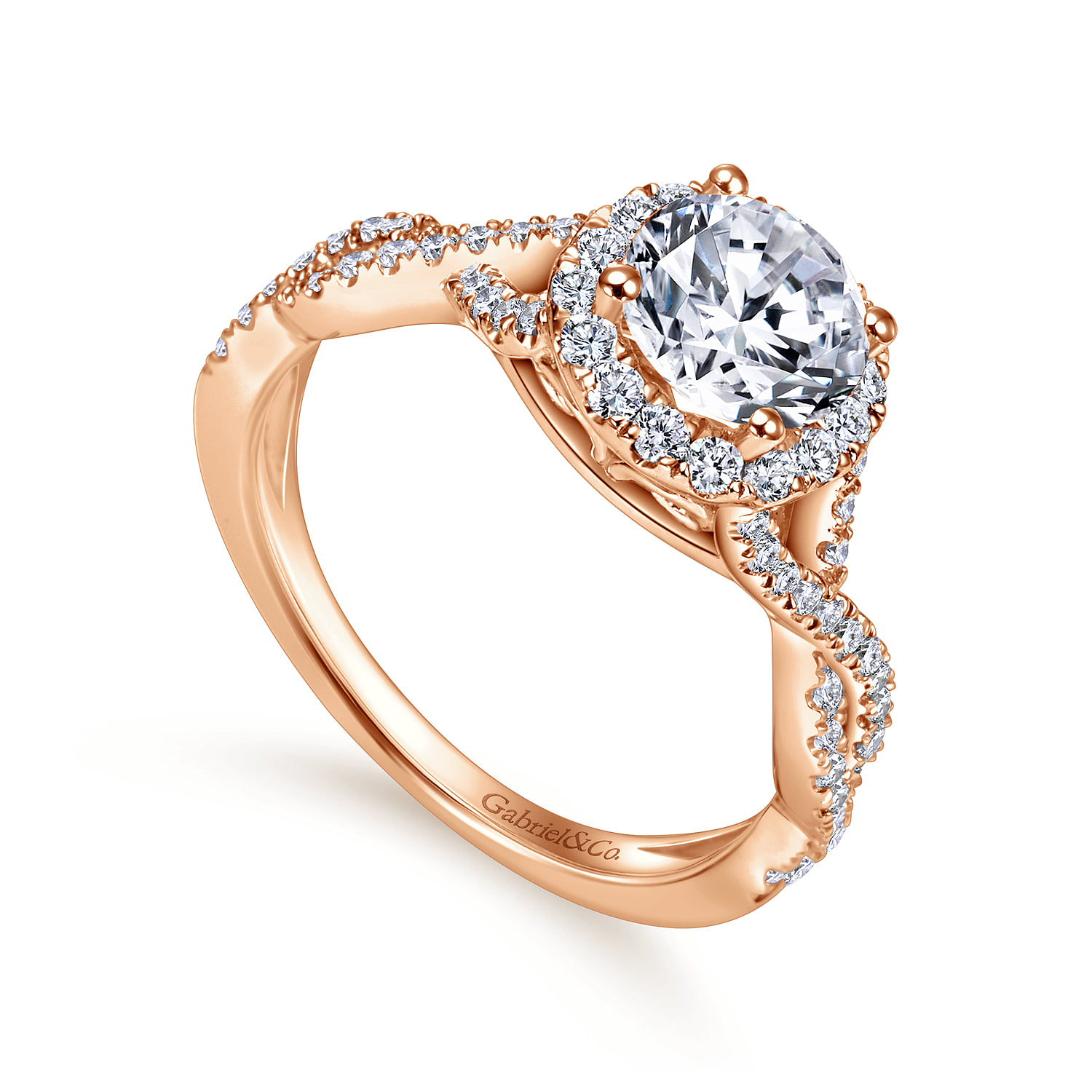 Round Halo Diamond Engagement Ring in 14K Rose Gold, photograph 3