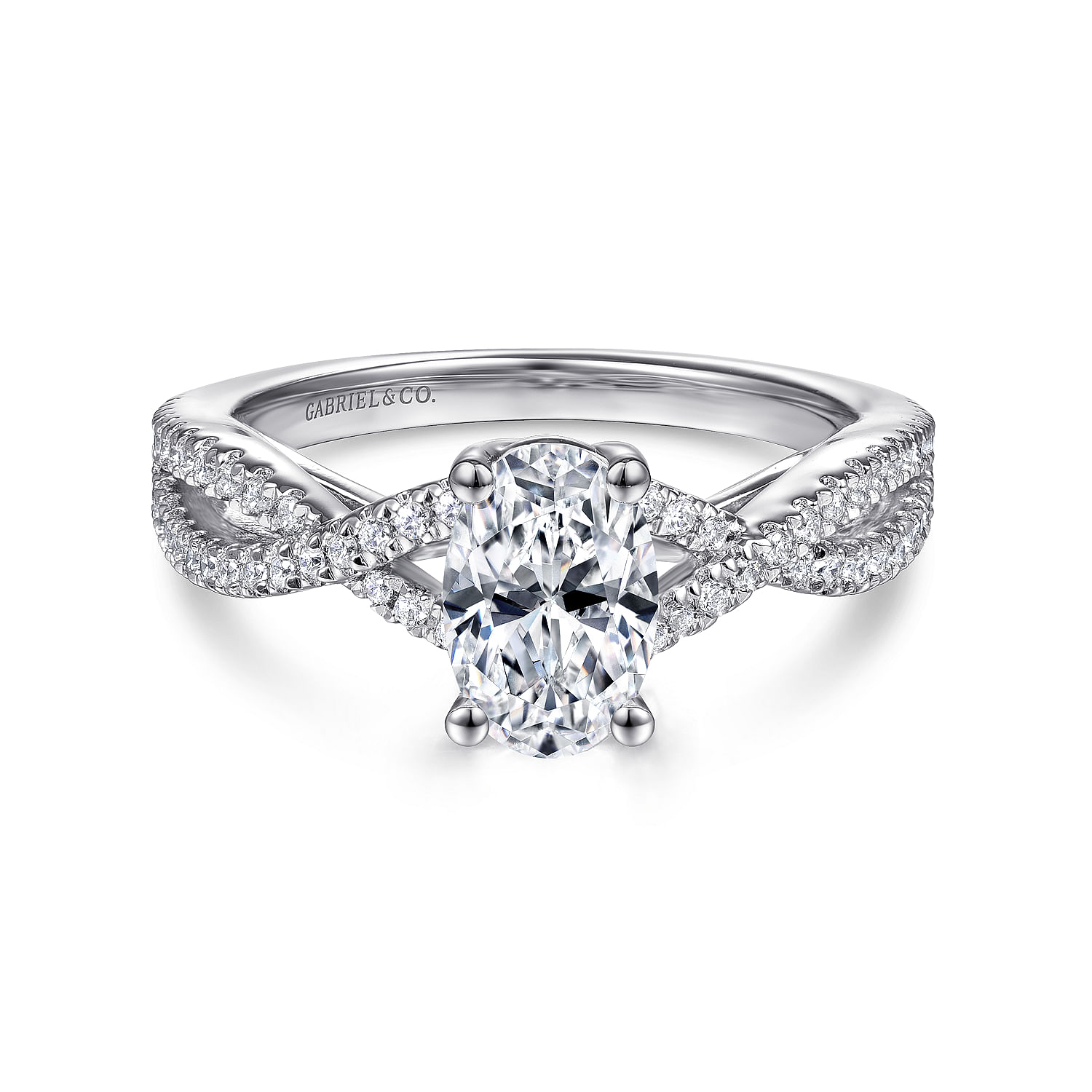 Gina 14K White Gold Twisted Oval Diamond Engagement Ring