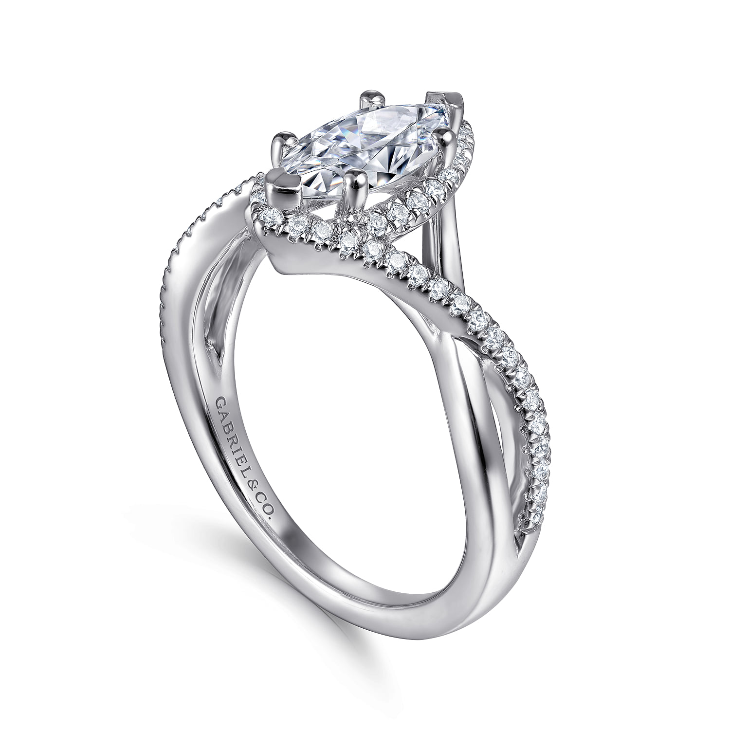 Marquise Halo Diamond Engagement Ring in 14K White Gold, photograph 3
