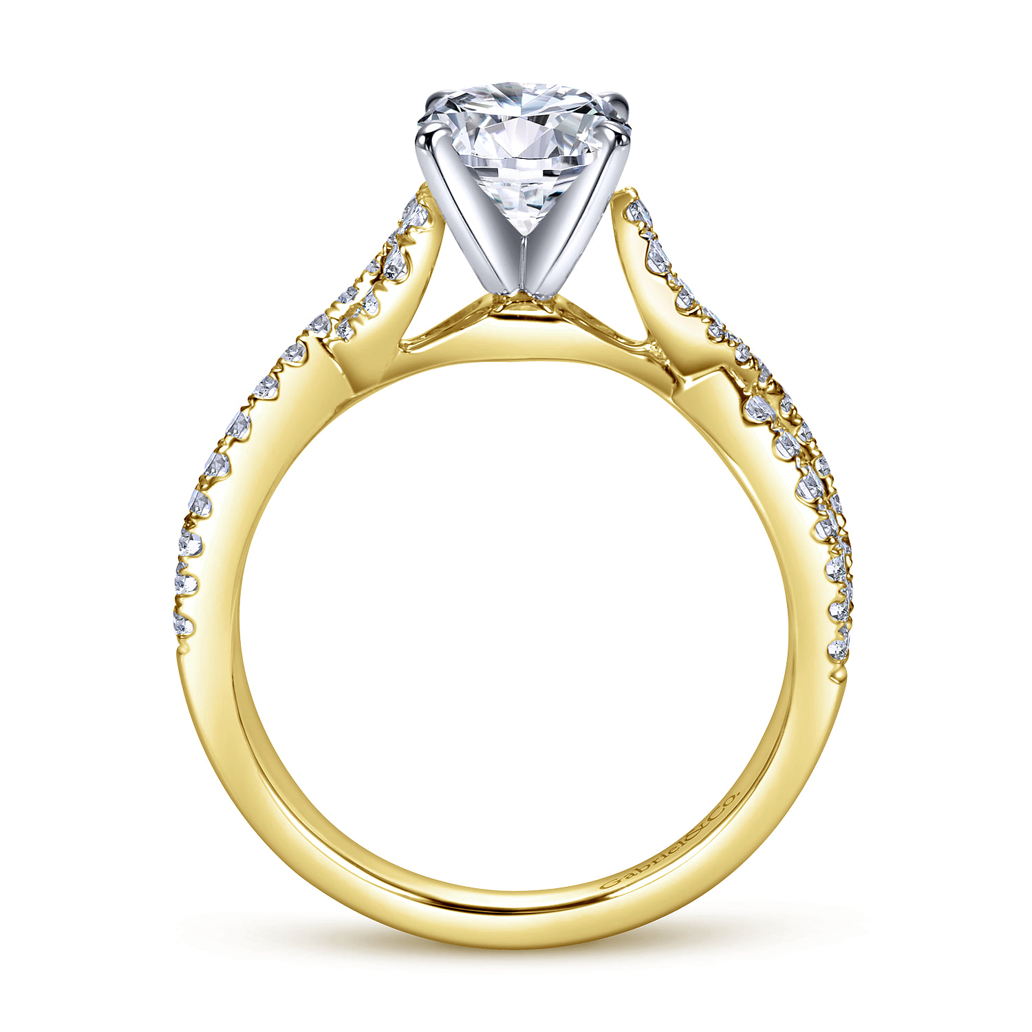 Round Twisted Diamond Engagement Ring in 14K White/Yellow Gold, photograph 2