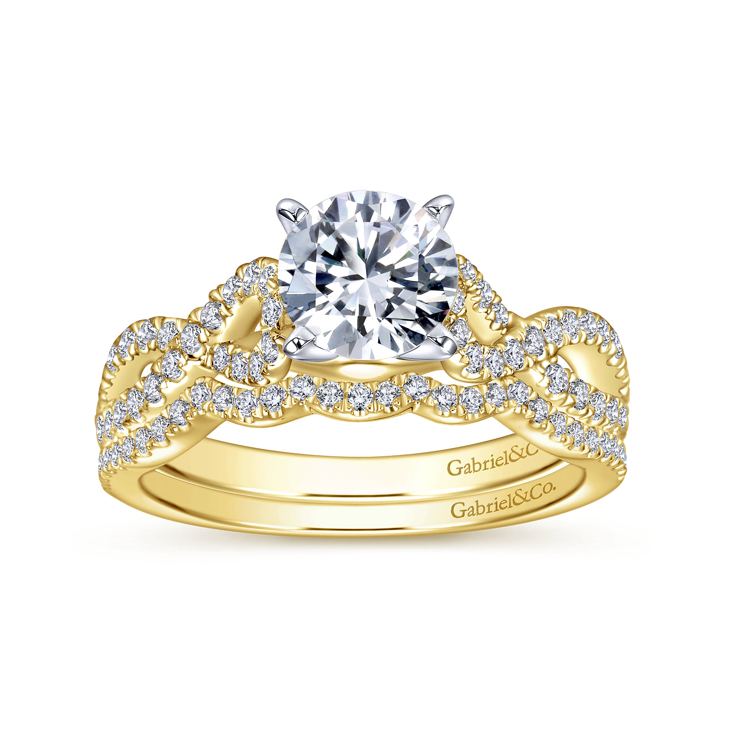 Round Twisted Diamond Engagement Ring in 14K White/Yellow Gold, photograph 4