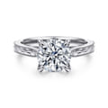 Lapis - Vintage Inspired 14K White Gold Round Solitaire Diamond Engagement Ring