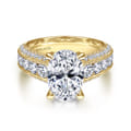 Rebecca - Vintage Inspired 14K Yellow Gold Wide Band Oval Diamond Channel Set Engagement Ring