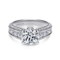 Rebecca - Vintage Inspired 14K White Gold Round Wide Band Diamond Channel Set Engagement Ring