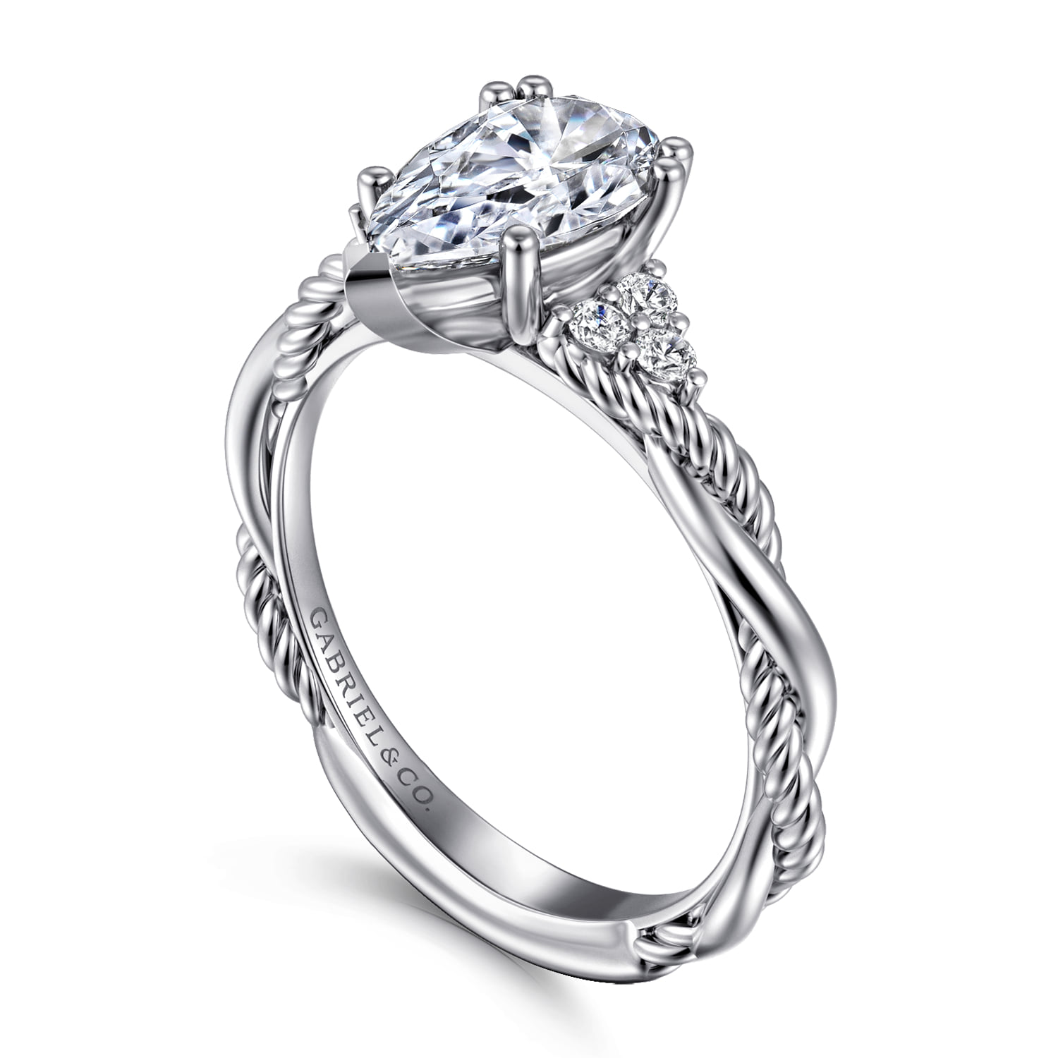 Pear Twisted Diamond Engagement Ring in 14K White Gold, photograph 3