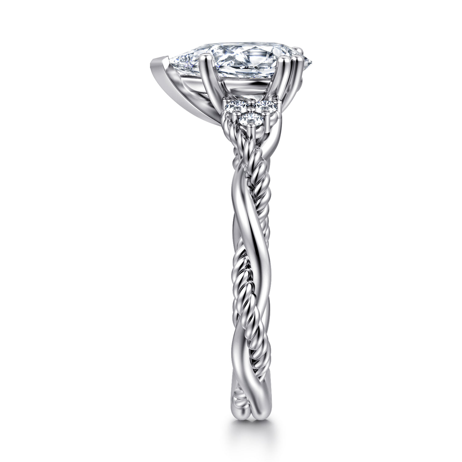 Pear Twisted Diamond Engagement Ring in 14K White Gold, photograph 4
