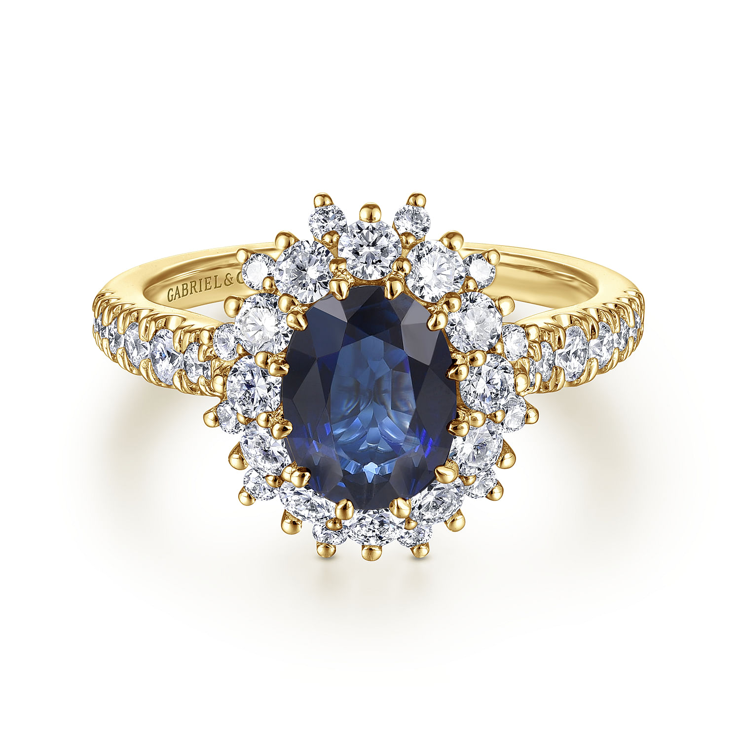14K Yellow Gold Oval Halo Sapphire and Diamond Engagement