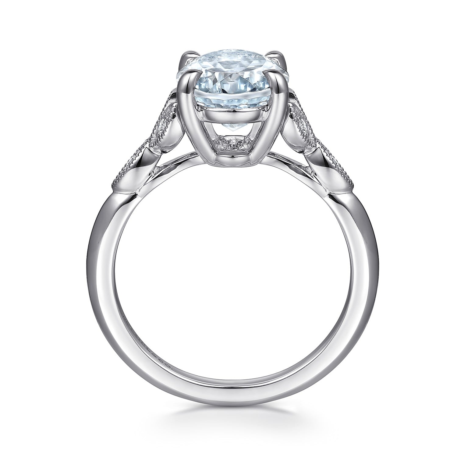 Split Foundation Oval Aquamarine and Diamond Engagement Ring in 14K White Gold, photograph 2