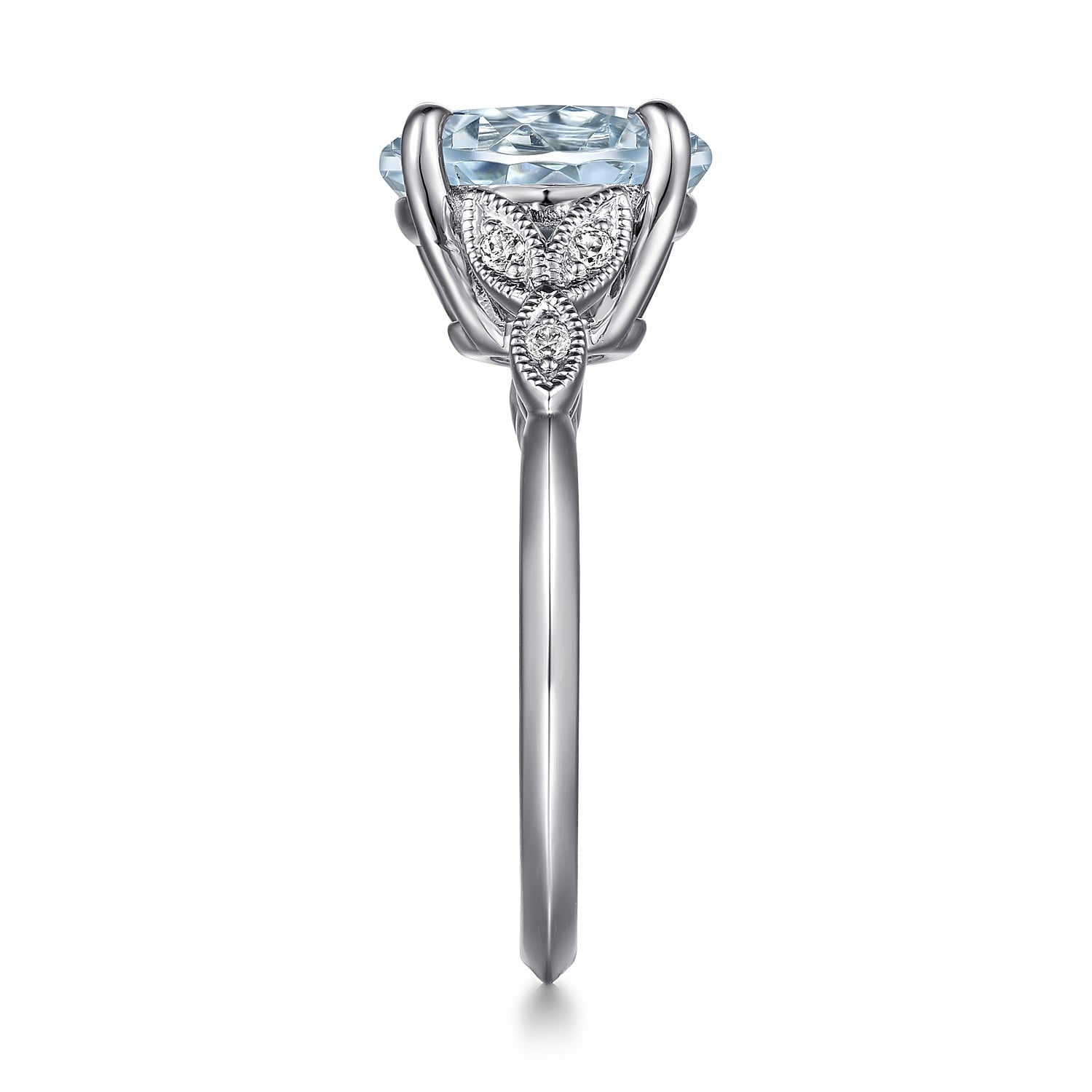 Split Foundation Oval Aquamarine and Diamond Engagement Ring in 14K White Gold, photograph 5