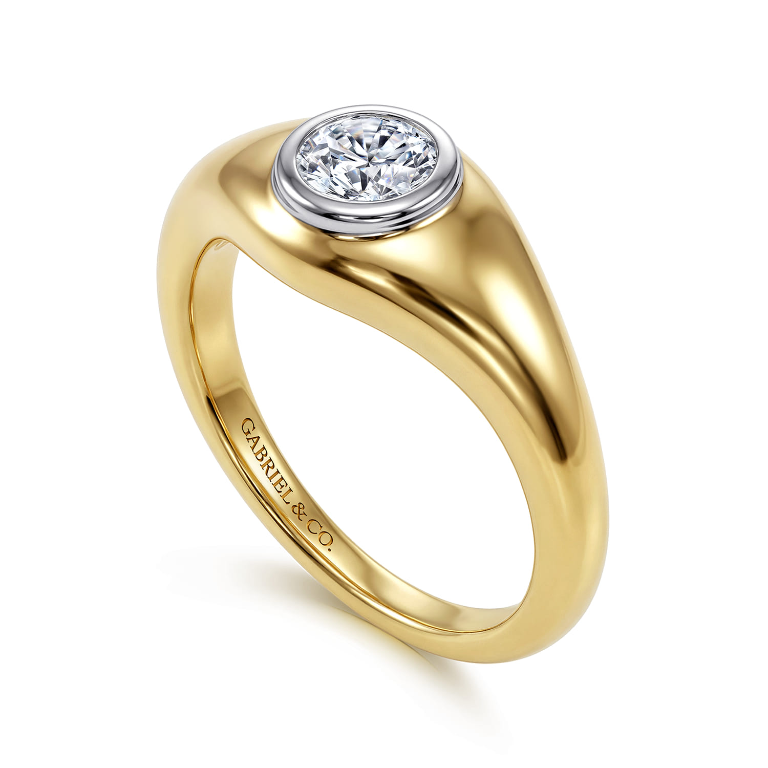 Round Solitaire Diamond Engagement Ring in 14K White/Yellow Gold, photograph 3
