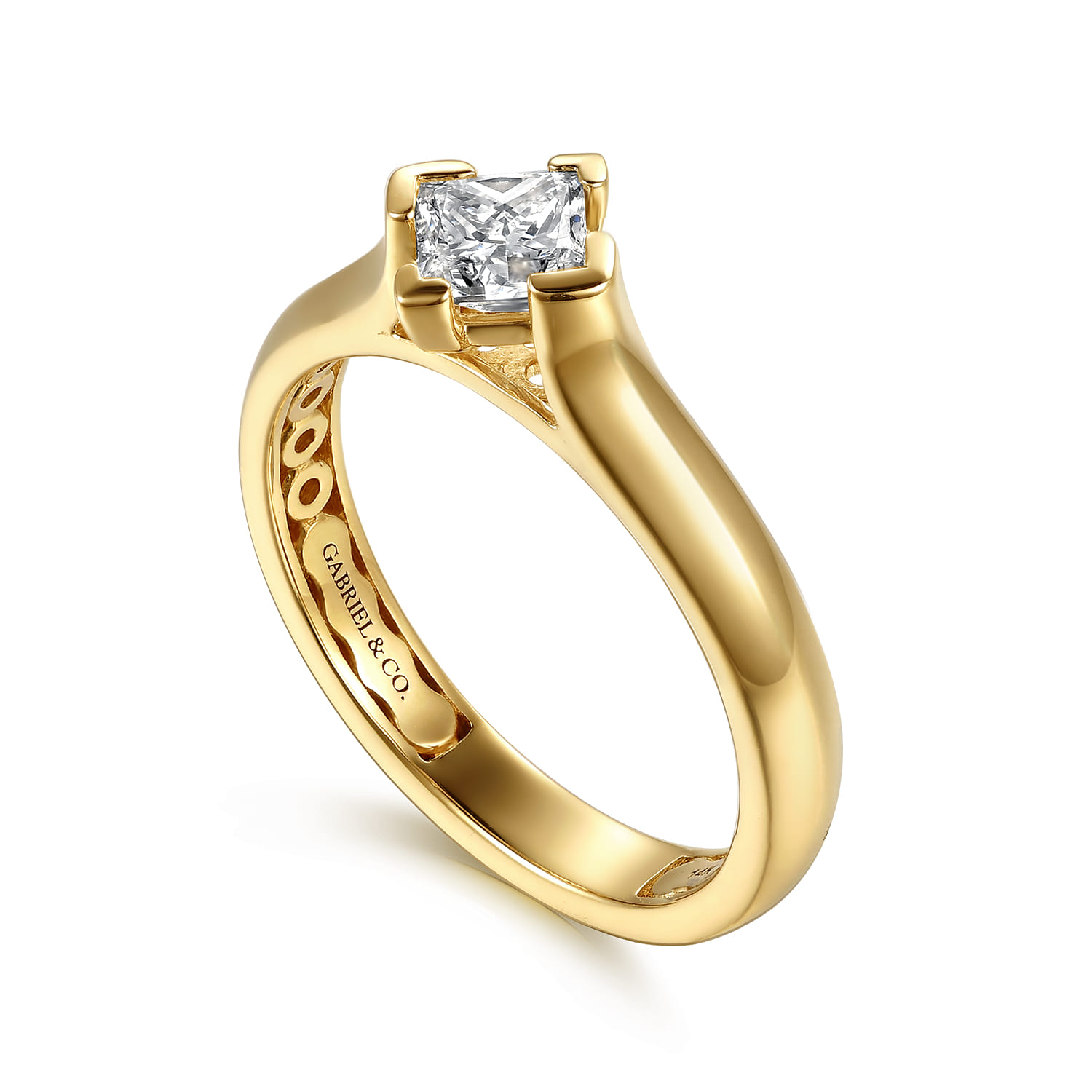Princess Solitaire Diamond Engagement Ring in 14K Yellow Gold, photograph 3
