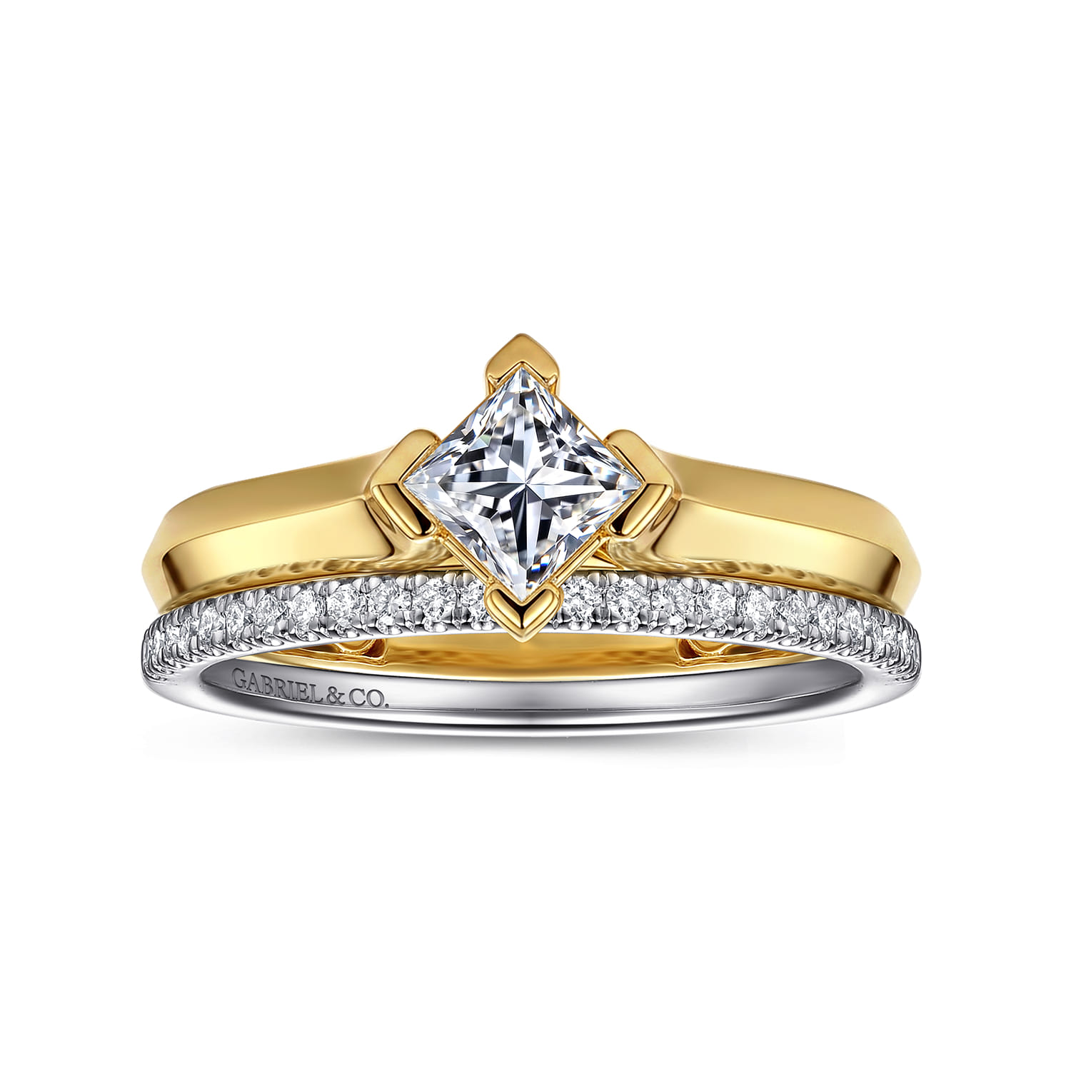 Princess Solitaire Diamond Engagement Ring in 14K Yellow Gold, photograph 4