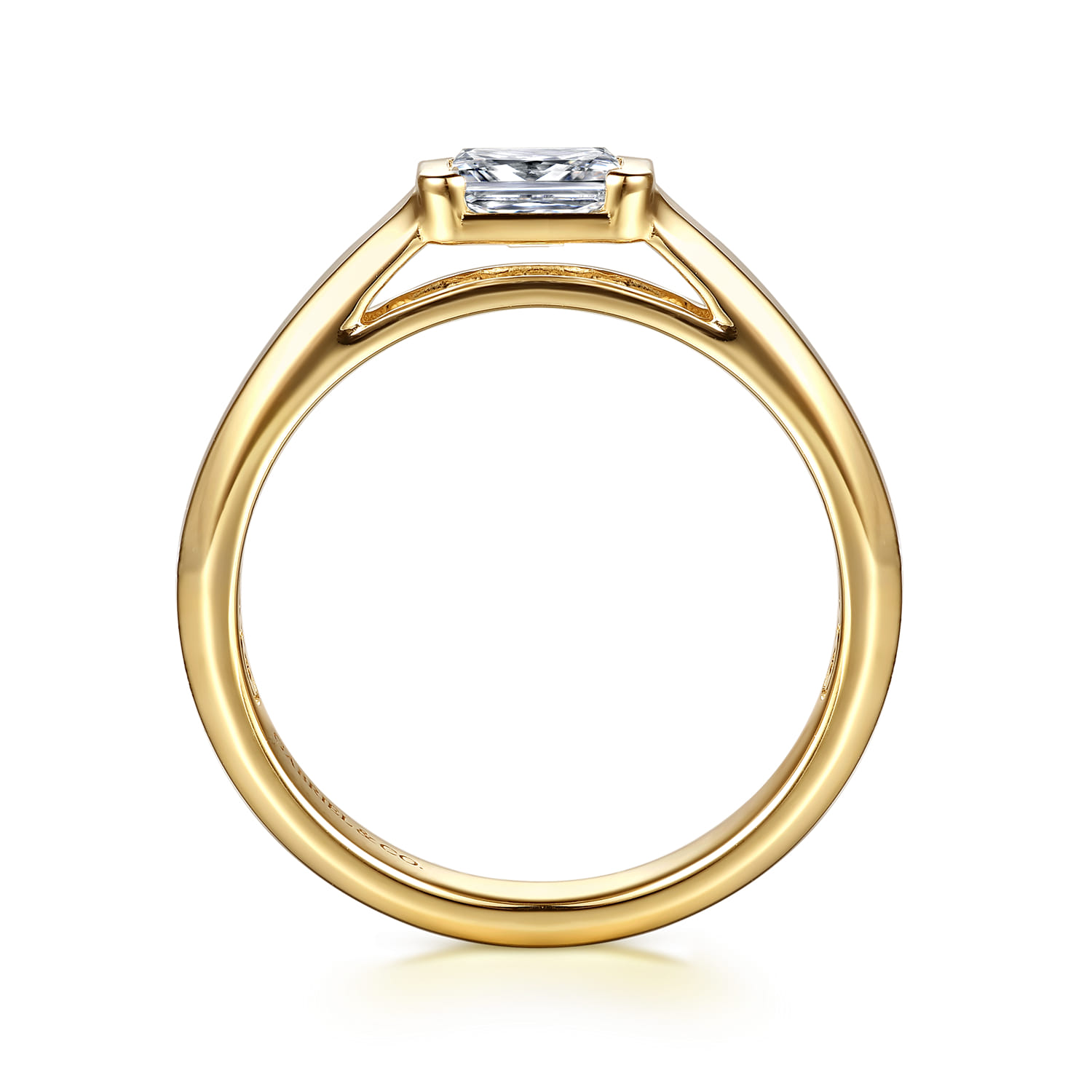 Emerald Solitaire Diamond Engagement Ring in 14K Yellow Gold, photograph 2