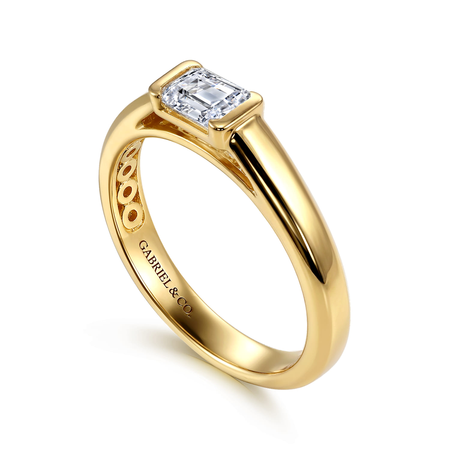 Emerald Solitaire Diamond Engagement Ring in 14K Yellow Gold, photograph 3