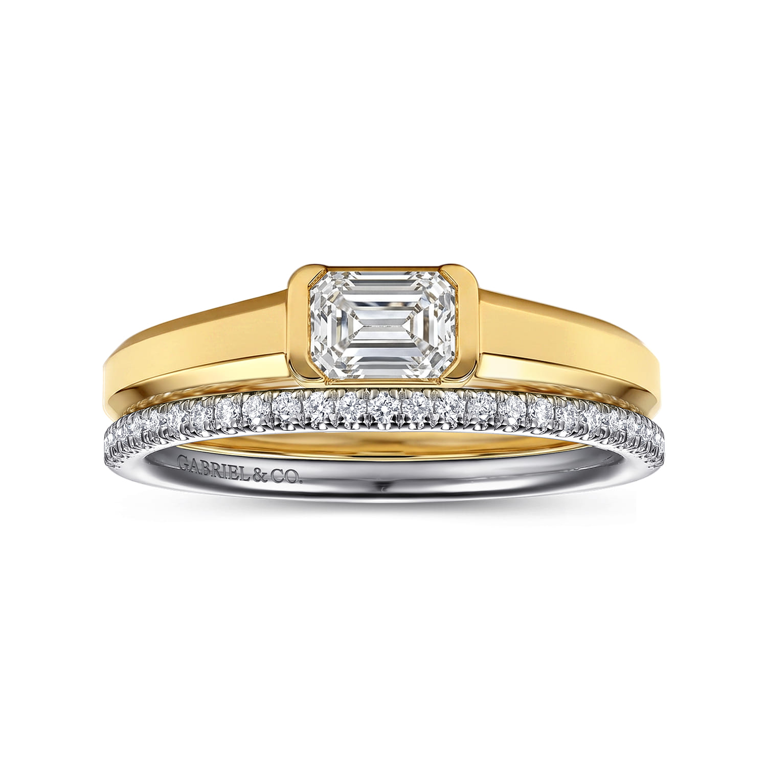 Emerald Solitaire Diamond Engagement Ring in 14K Yellow Gold, photograph 4