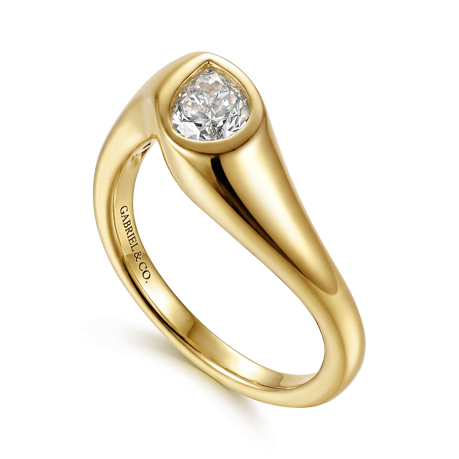 Pear Bypass Diamond Engagement Ring in 14K Yellow Gold, photograph 3