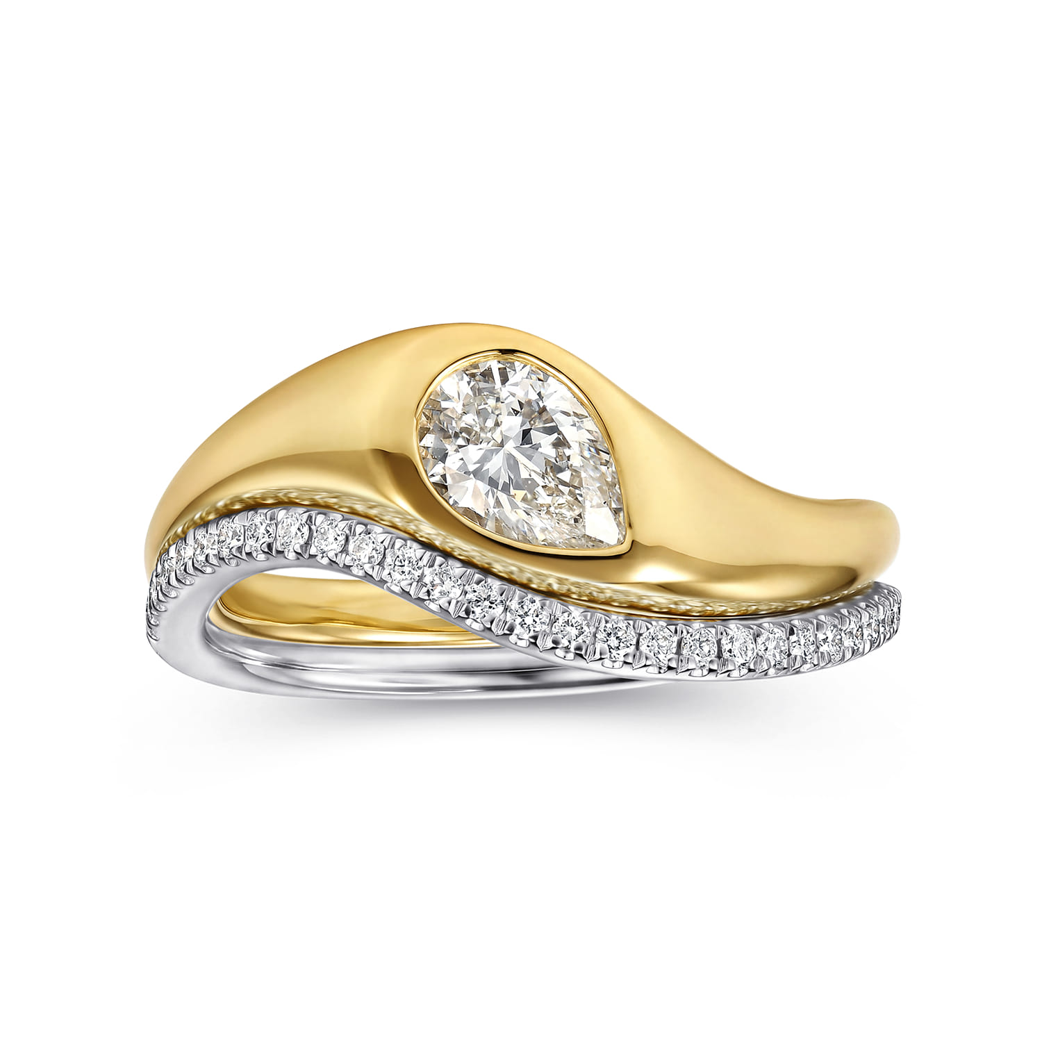 Pear Bypass Diamond Engagement Ring in 14K Yellow Gold, photograph 4