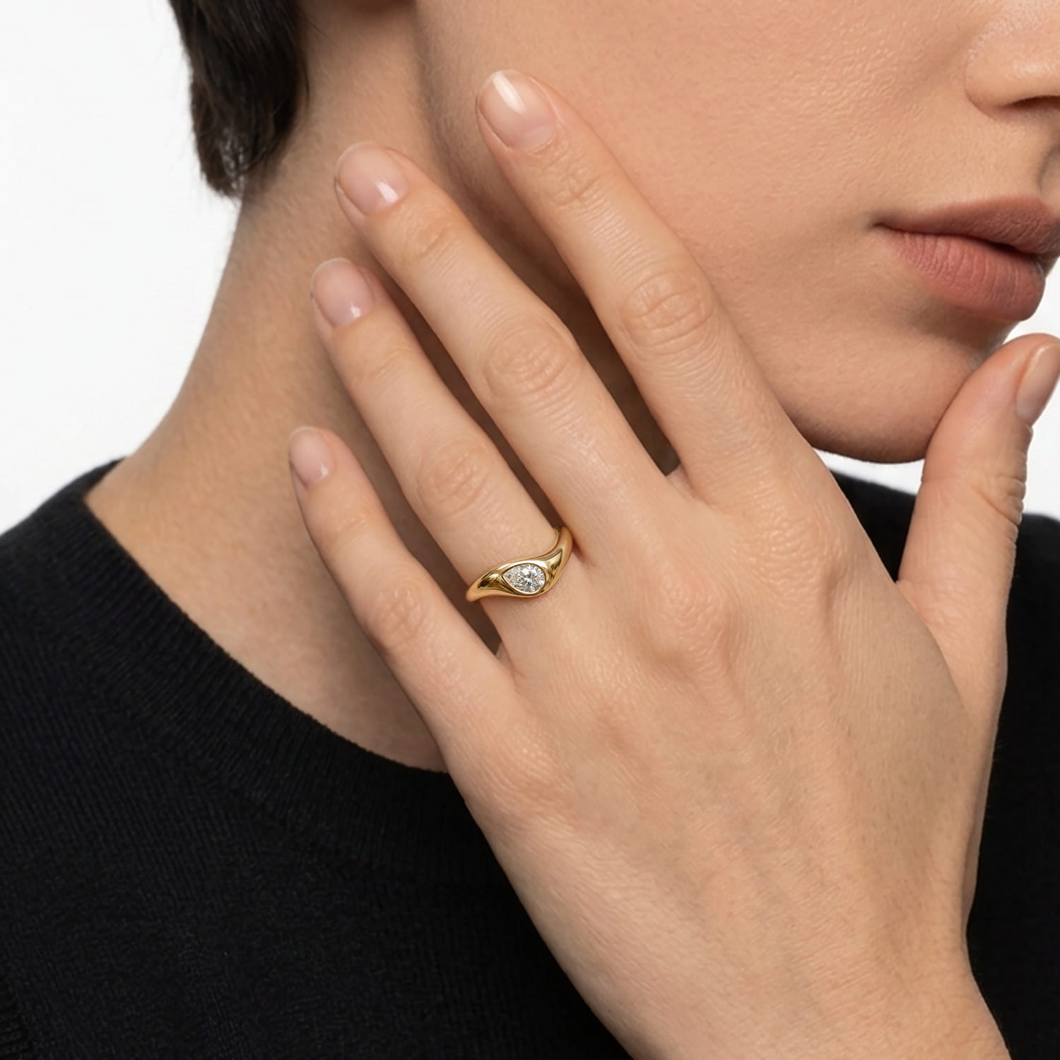 Pear Bypass Diamond Engagement Ring in 14K Yellow Gold, photograph 6