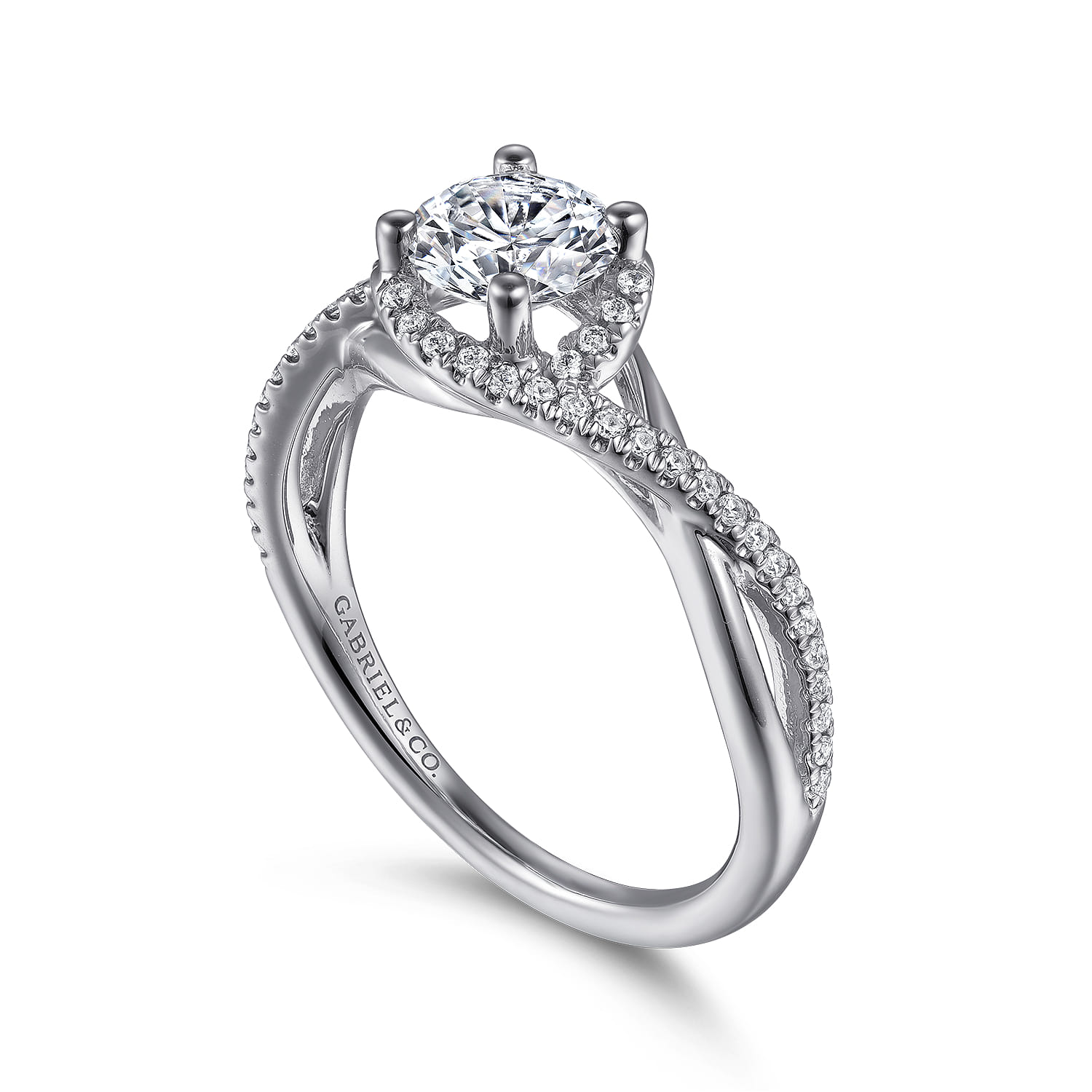 Round Twisted Diamond Engagement Ring in 14K White Gold, photograph 3