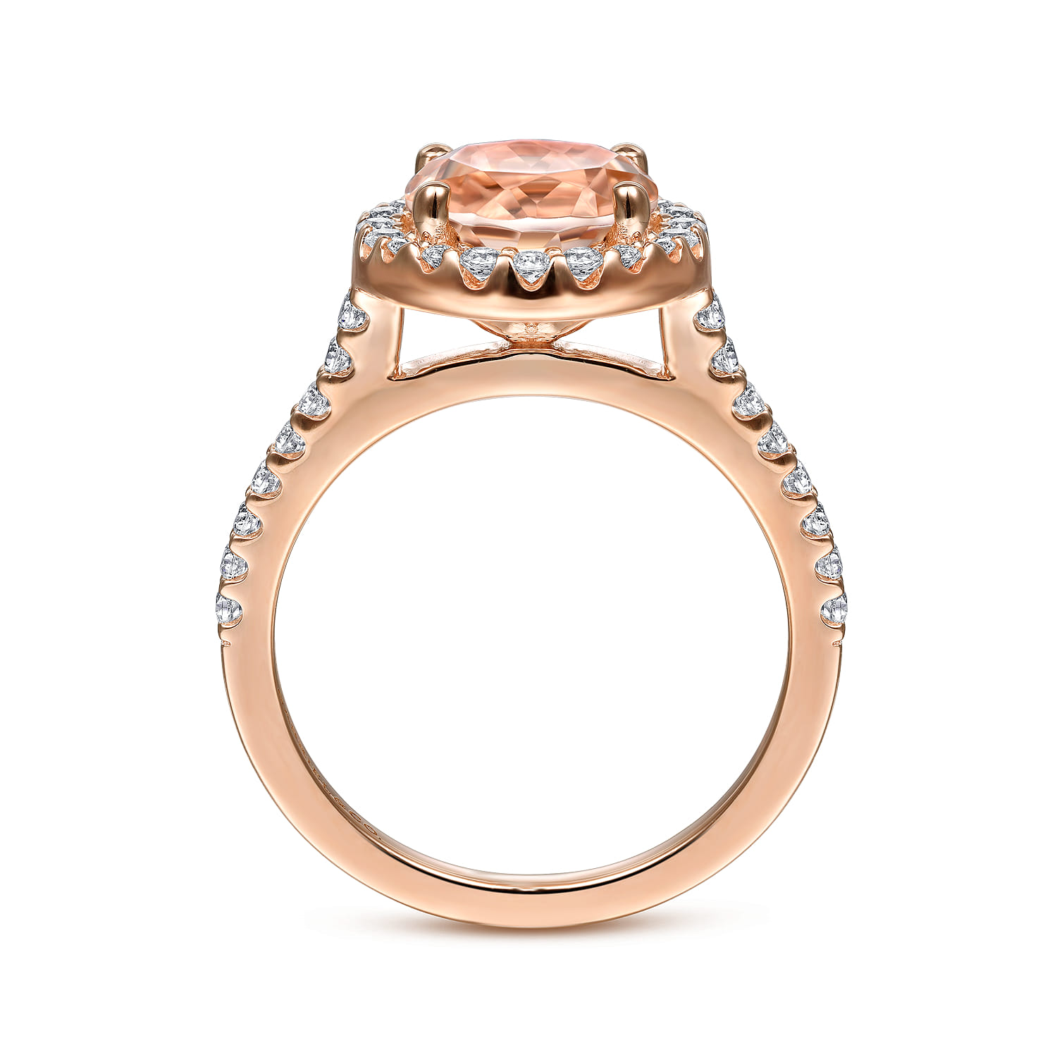 Morganite and Diamond Halo Engagement Ring in 14K Rose Gold, photograph 2