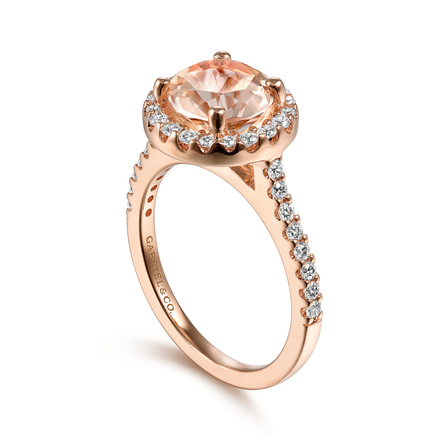 Morganite and Diamond Halo Engagement Ring in 14K Rose Gold, photograph 3