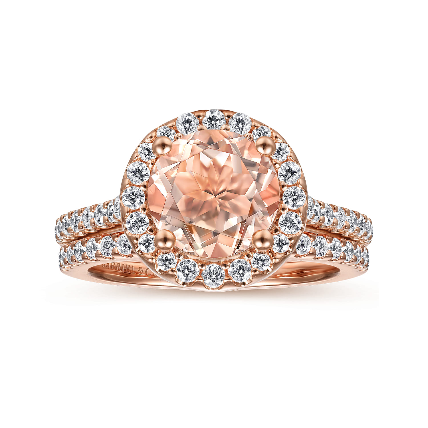 Morganite and Diamond Halo Engagement Ring in 14K Rose Gold, photograph 4